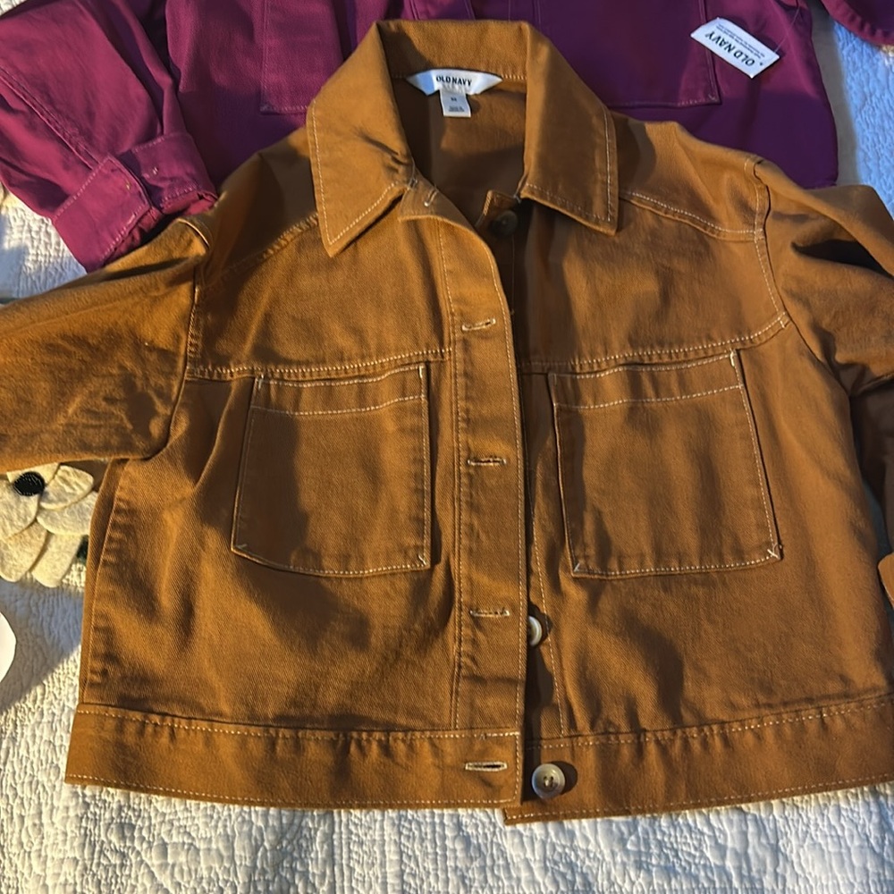Old Navy jacket duo. Pink jacket: NWT size S. Brown jacket worn once size XS - Picture 2 of 7